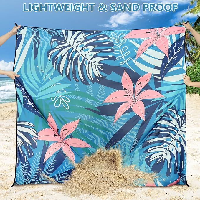 WIWIGO Beach Blanket Waterproof Sandproof Beach Mat 79" X 83"/10'x9'for 2-8 - Image 3