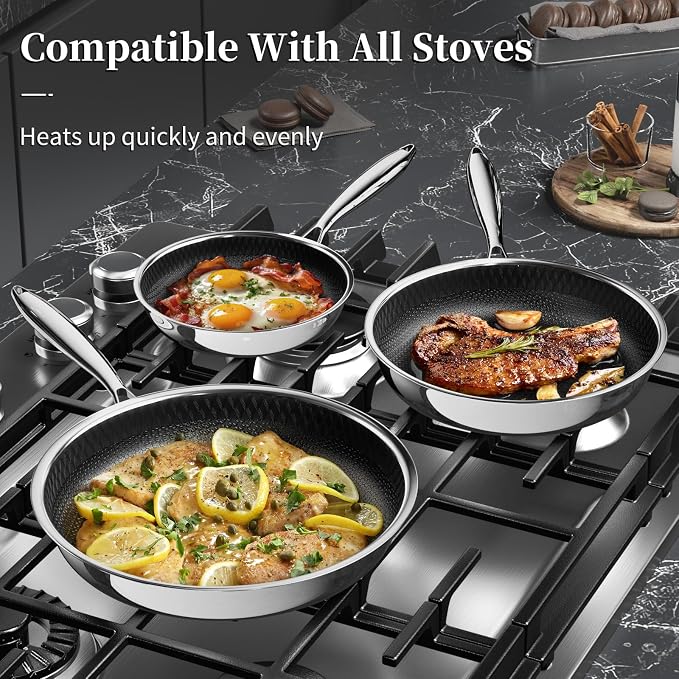 Innerwell Nonstick Titanium Ceramics Stainless Steel Frying Pan Set, 6 Pieces - Image 3
