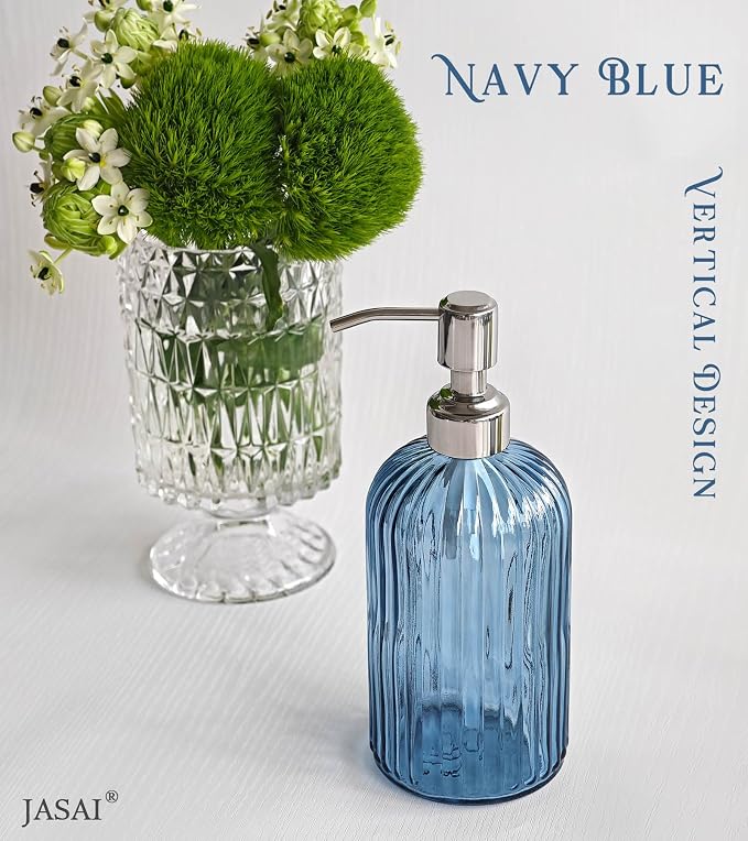 JASAI 18Oz Navy Blue Glass Soap Dispenser - Image 6