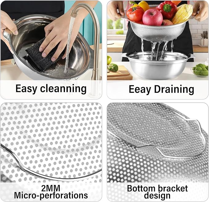 Extra Large 5.5QT Stainless Steel Colander, Large Capacity Rice Colander - Image 3
