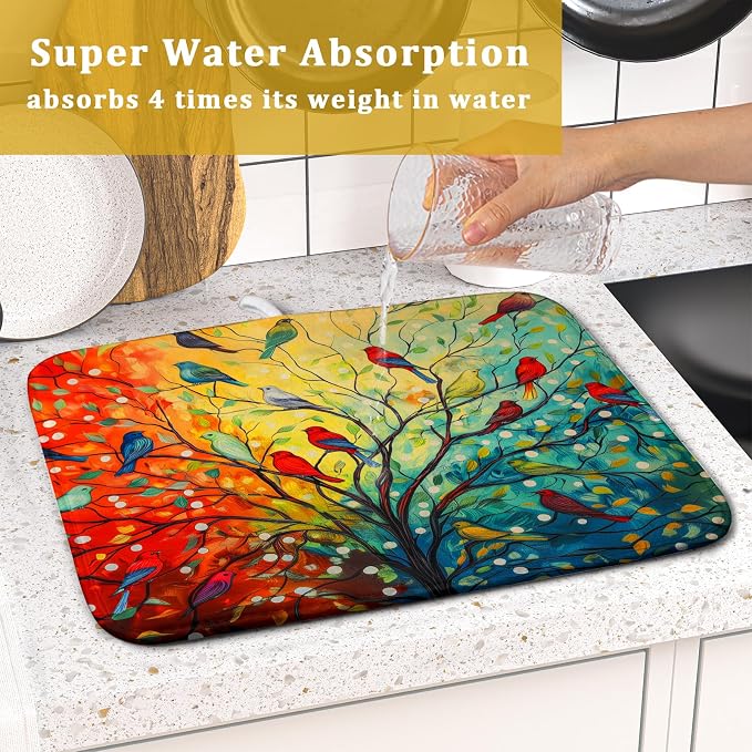 Colorful Spring Summer Tree Bird Dish Drying Mats - Image 7