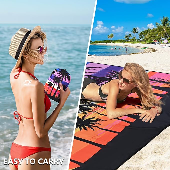 HIHOHO Beach Blanket Waterproof Sandproof Extra Large Beach Mat 79" X - Image 4