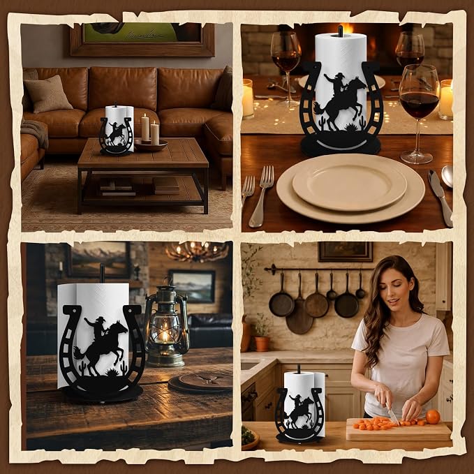 Horseshoe Western Paper Towel Holder Black Metal Farmhouse Napkin Holder Rustic - Image 5