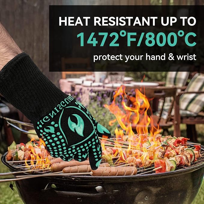 BBQ & Grill Gloves, Oven Gloves, 1472°F Silicone Oven Mitts Heat Resistant - Image 2