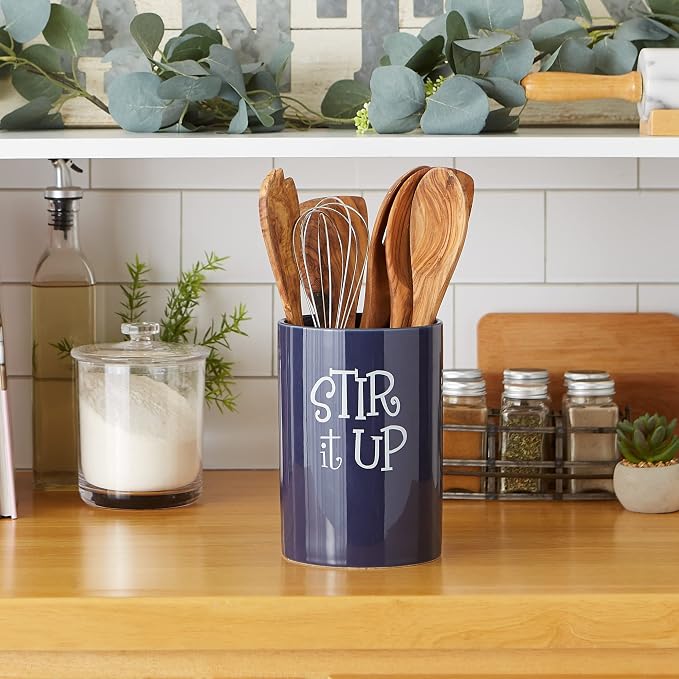 DII Kitchen Accessories Retro Collection Ceramics, Utensil Holder, Nautical Blue - Image 4