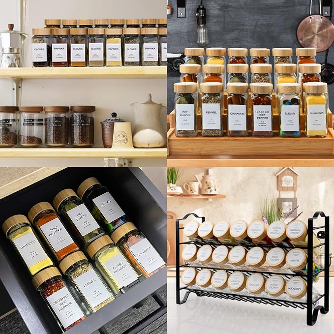 AISIPRIN Glass Spice Jars with 398 Labels, Square Spice Bottles With Shaker Lids - Image 6