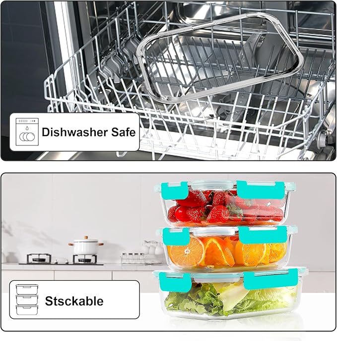 VERONES 10Pack Glass Meal Prep Containers, Airtight Glass Lunch Containers - Image 5