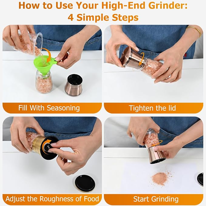 R DRURLCD Short Copper Salt and Pepper Grinder Set of 2, Manual Adjustable - Image 2