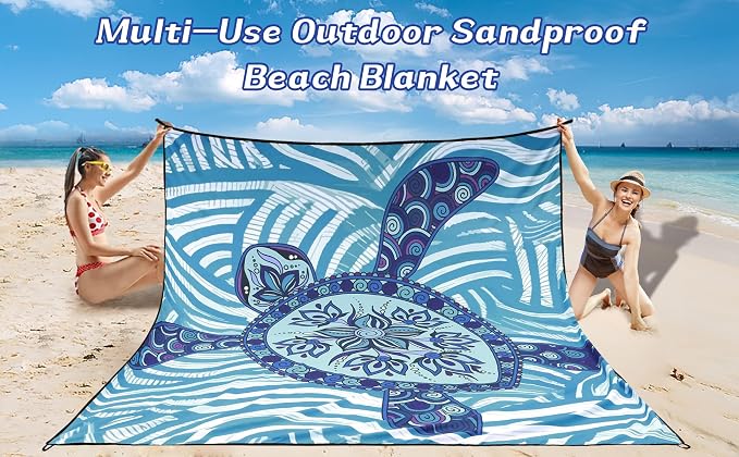 WIWIGO Beach Blanket Waterproof Sandproof Beach Mat 79" X 83"/10'x9'for 2-8 - Image 6