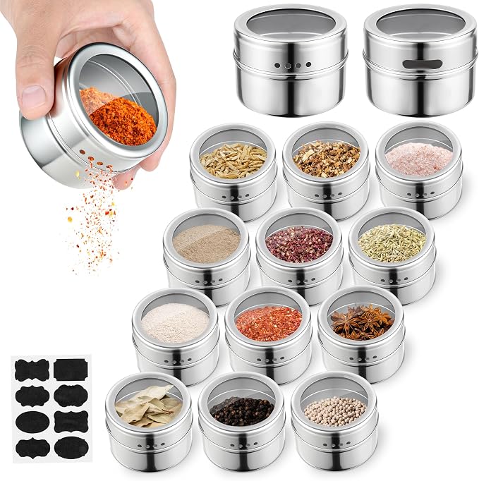 12pcs Stainless Steel Spice Jars, Magnetic Condiment Tins Magnetic Spice Jar - Image 6