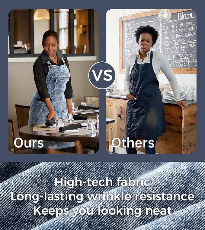 Denim Apron with Pockets for Hair Stylist Gardening Craftsmen Barista Women - Image 6