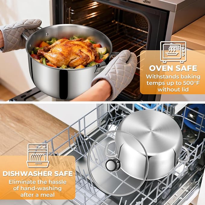 Tri-Ply Stainless Steel Stock Pot, 12 Quart Heavy Duty Induction Cooking Pot - Image 9