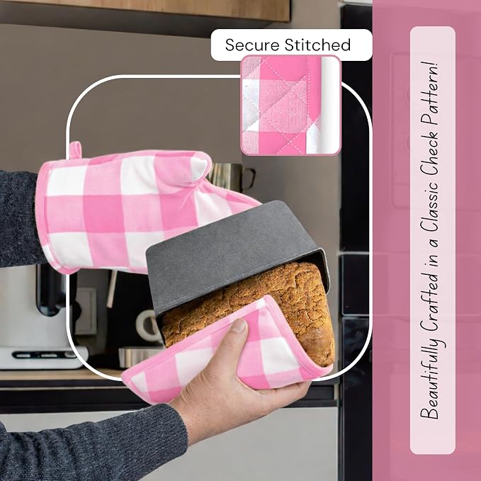 Native Fab Buffalo Plaid Check Oven Mitts and Pot Holders Set of 4, 100% Cotton - Image 3