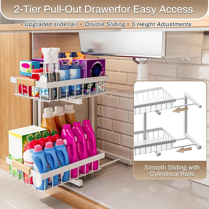 ADBIU Under Sink Organizer 2 Pack, Adjustable Height Under Cabinet Storage - Image 8