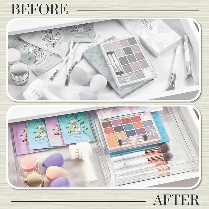 STORi SimpleSort 2-Piece Stackable Clear Drawer Organizer Set | 12" x 9" x 2" - Image 6
