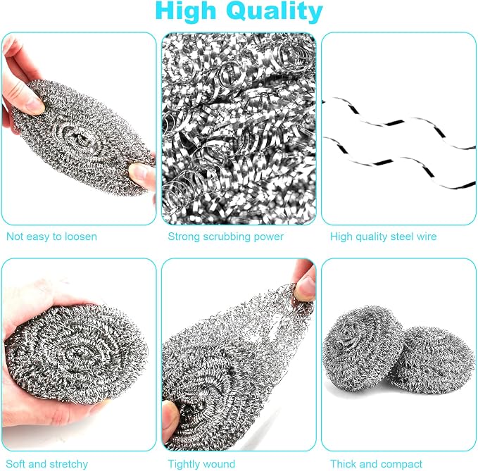 15 Pack Steel Wool Scrubber, Metal Kitchen Scrubbing Sponges, Dishwashing - Image 4