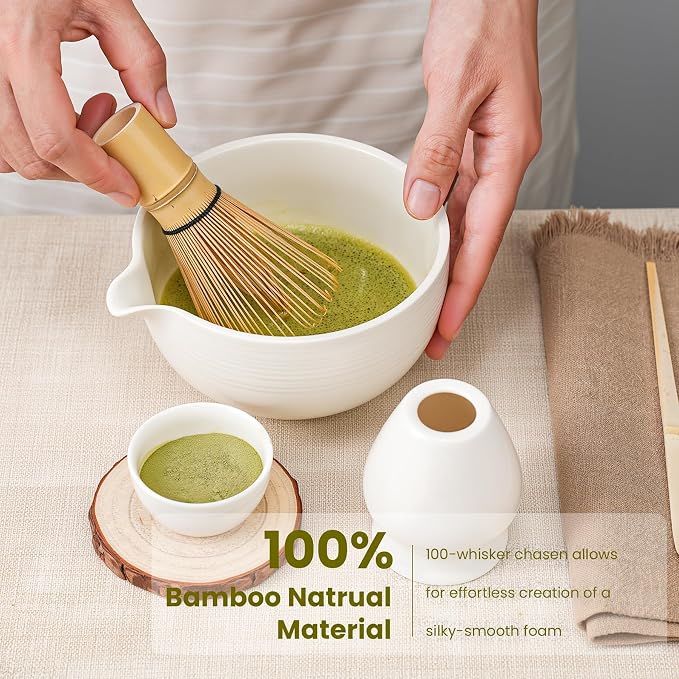 Matcha Whisk Set, Ceramic Bowl Matcha Kit & Handcrafted Bamboo Chasen, Complete - Image 5