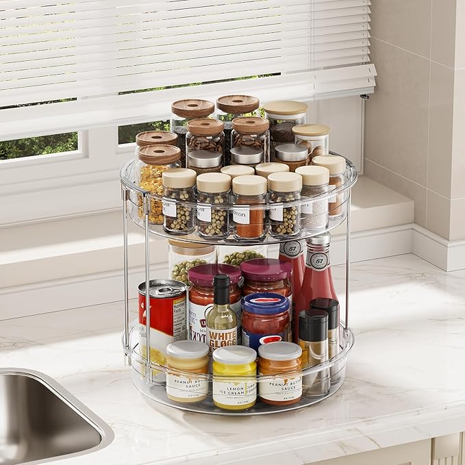 LAMU 2 Pack 2 Tier Lazy Susan Turntable Organizer 12inch Rotating Spice Rack - Image 6