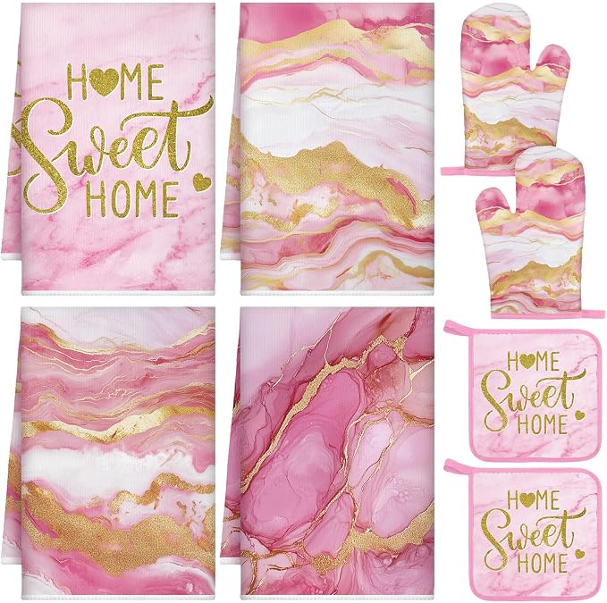 Leinuosen 8 Pcs Kitchen Towels and Dishcloths Sets Oven Mitts and Pot Holders by Leinuosen