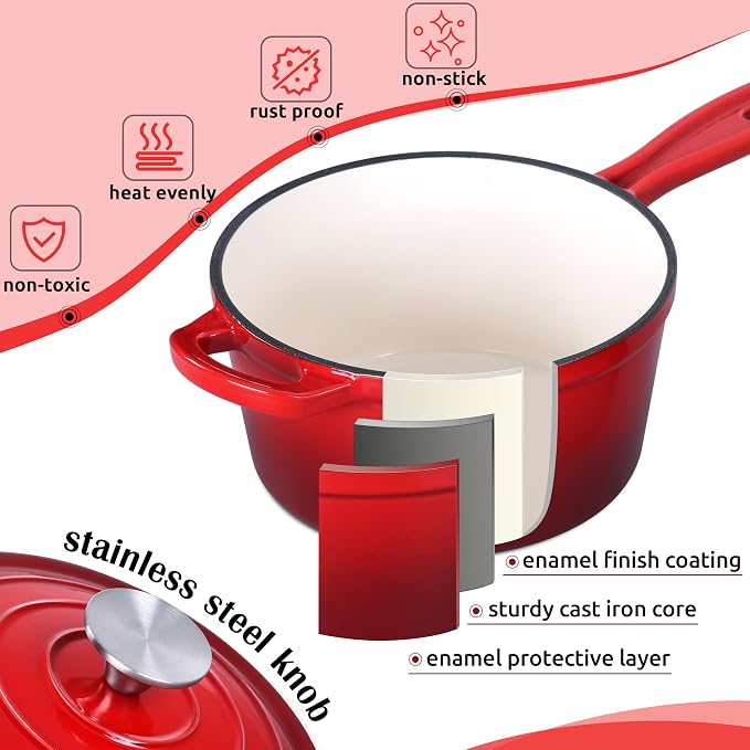 HaSteeL 3 QT Cast Iron Saucepan, Enamel dutch oven - Image 3
