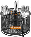 360° Rotating Metal Utensil Caddy, 4 Compartment Silverware Cutlery Holder by Unknown