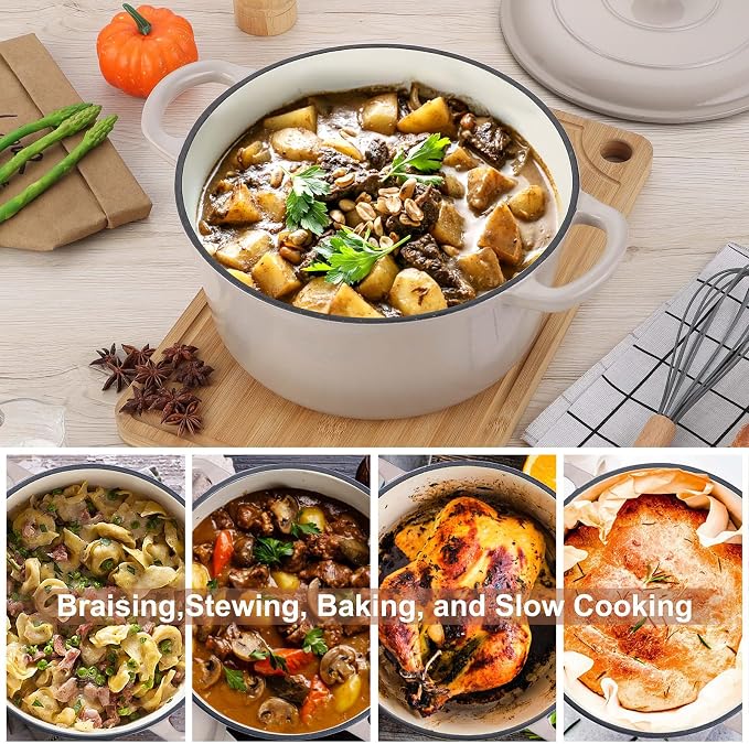 E-far 6 Quart Enameled Cast Iron Dutch Oven, Round Dutch Oven Pot - Image 5