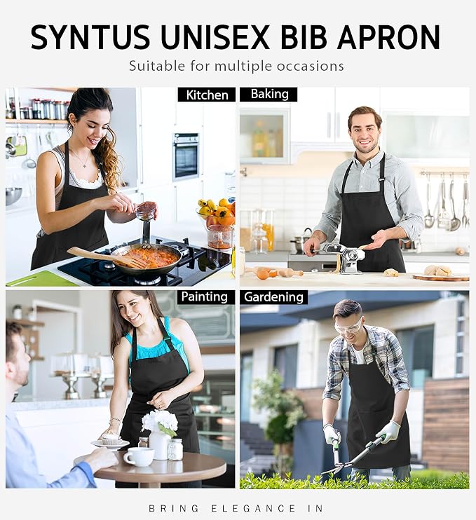 Syntus 12 Pack Bib Apron, Unisex Aprons Adjustable 100% Cotton - Image 7