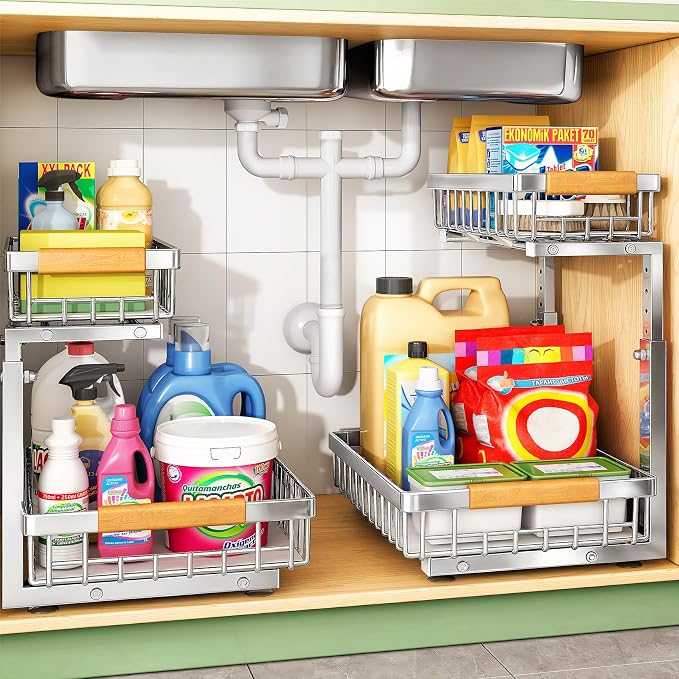 Kitstorack Under Sink Organizer, 2 Tier Under the Sink Storage, Slide out Pull by Kitstorack