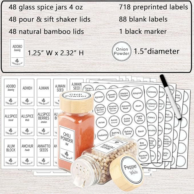 SWOMMOLY 48 Glass Spice Jars - Image 2