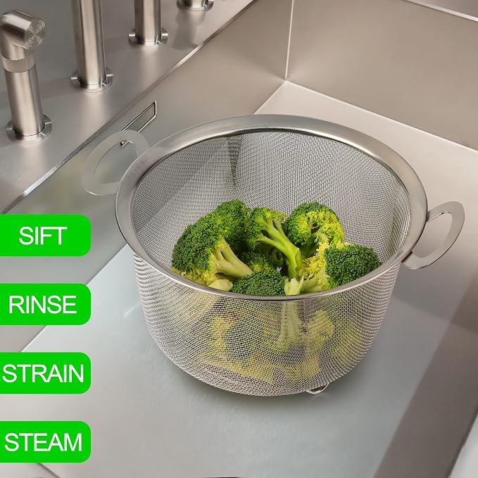 Tiawudi 2 Pack Strainers for Kitchen, 18/8 Stainless Steel Colander - Image 6