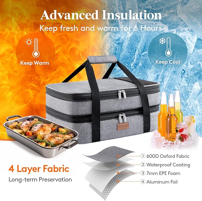 Lifewit Insulated Double Decker Casserole Carrier, Expandable Lasagna Lugger - Image 3
