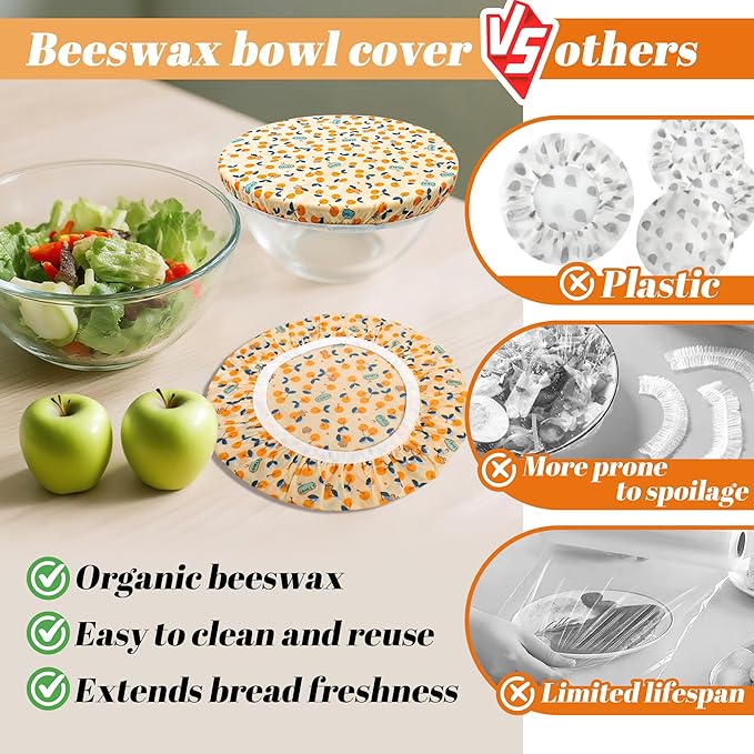 OHIYO Reusable Beeswax Bowl Covers, Elastic Cotton Cloth Sourdough Bread Cover - Image 3