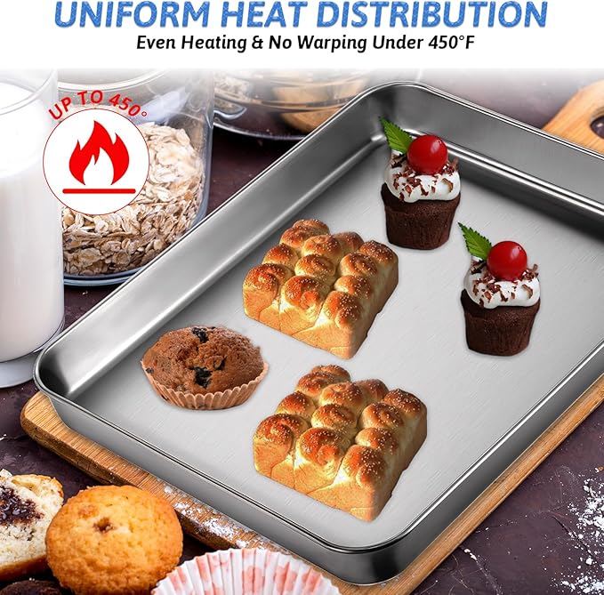 2Pcs Toaster Oven Pans for Baking, 9x11 Baking Sheets Cookie Sheet Stainless - Image 5