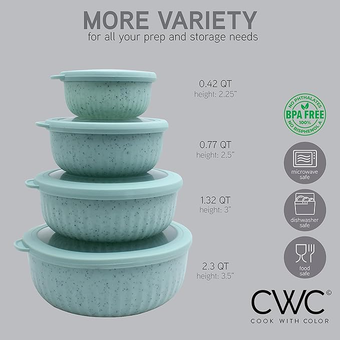 COOK WITH COLOR Prep Bowls with Lids- Wide and Deep Nesting Plastic Small - Image 3