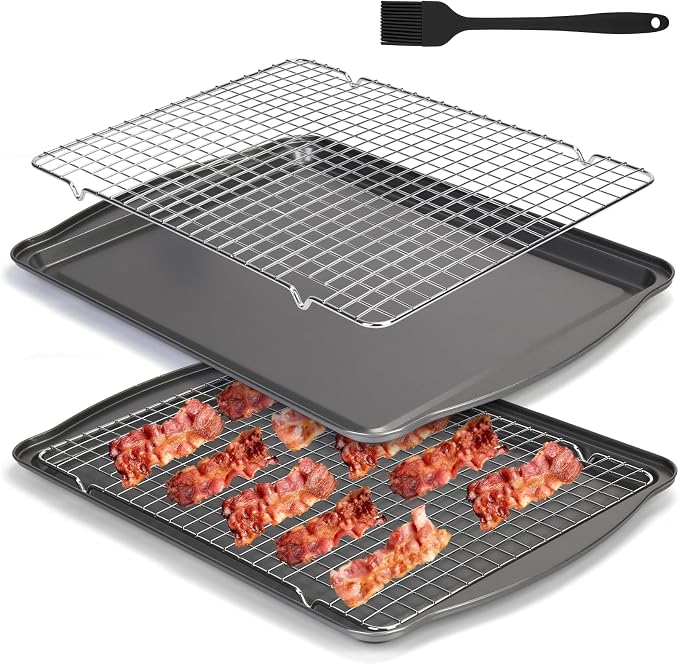 Baking Sheet with Wire Rack, 17 x 12 Inch Nonstick Cookie Sheets Pan Set with by SSAWcasa