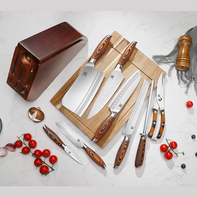 MSY BIGSUNNY 9pcs Knife Block Set, German Steel Kitchen Knife Set - Image 4