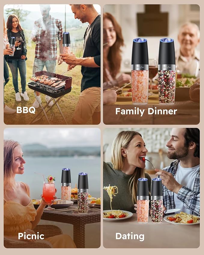 Sangcon Gravity Electric Salt and Pepper Grinder Set Shakers UPGRADED 9OZ XL - Image 8