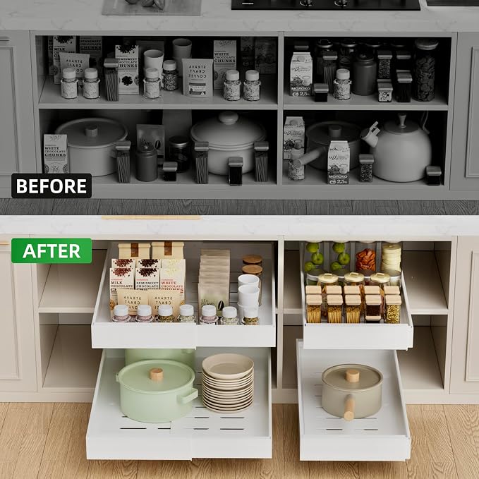 PAKETA 4 Pack Expandable Pull Out Cabinet Organizer, Upgrade 3 Slide Rails - Image 3