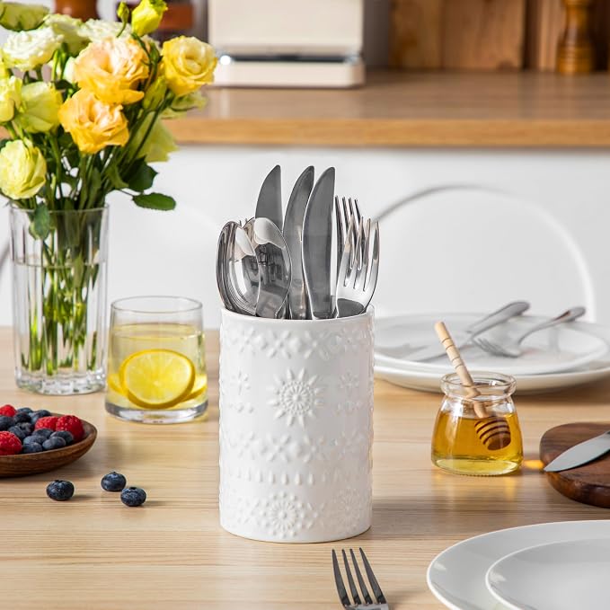 LOVECASA Utensil Holder, 7.2"+5.4" Ceramic Utensil Holder - Image 8