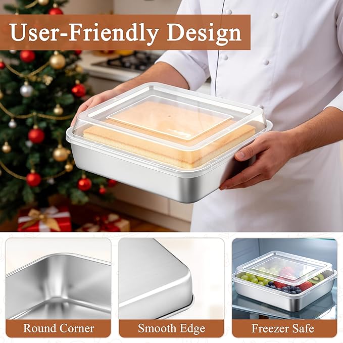 LIANYU 9 x 9 Inch Square Baking Pan, 2 Pack Stainless Steel Square Cake Pan Set - Image 4