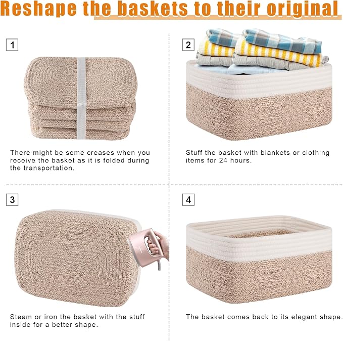 OIAHOMY 4 Pack Storage Baskets for Organizing, Small Bins for Shelves, Cute - Image 7