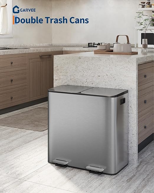 Garvee Double Trash Can, 2 x 10.6 gal Garbage Can - Image 4
