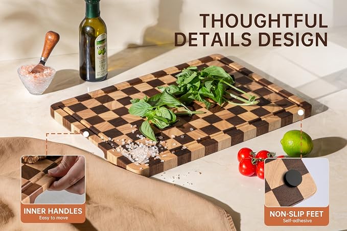 Checkered Cutting Boards for Kitchen, Wooden Chopping Board - Image 5