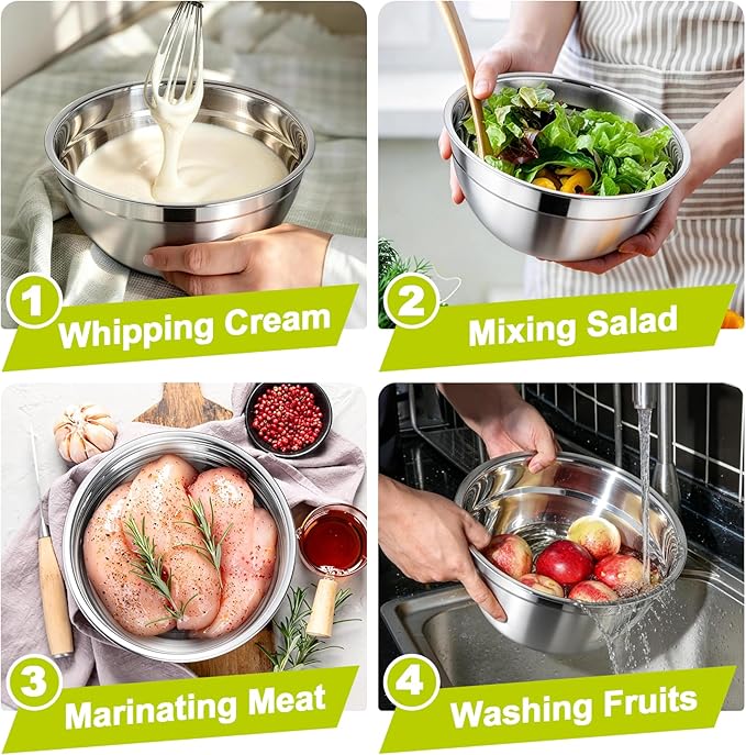 TeamFar Mixing Bowls, Stainless Steel Nesting Salad Bowls - Image 6