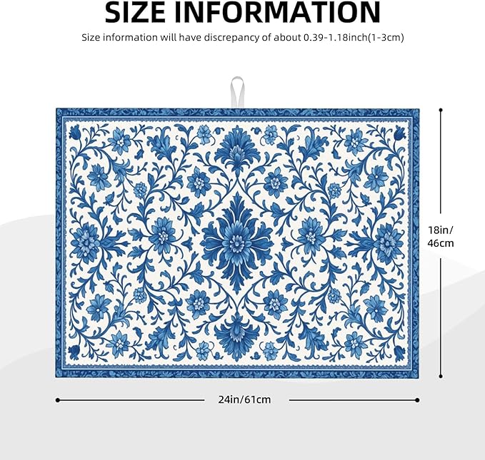 Blue and White Pattern Dish Drying Mats - Image 3