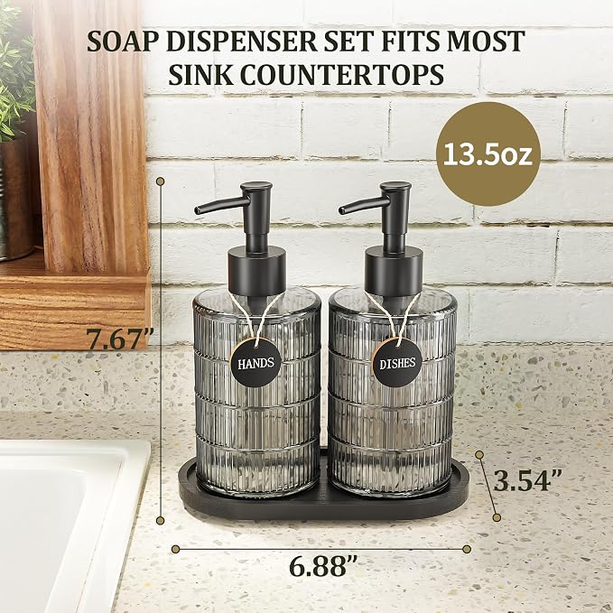 MASADI Soap Dispenser Set with Bamboo Tray, Dish and Hand Soap Lotion Dispenser - Image 2