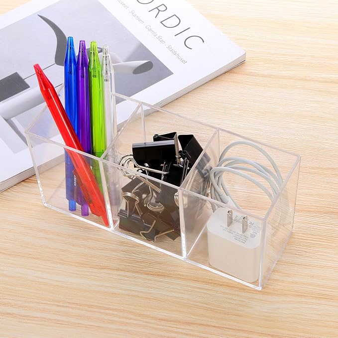 elysolpluv Clear Acrylic Silverware & Pen Organizer Caddy, Transparent Plastic - Image 6