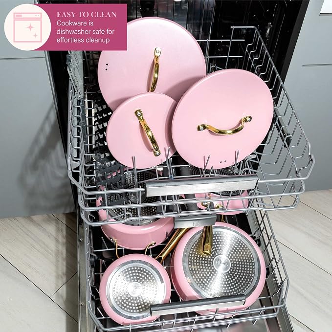 Paris Hilton Iconic Nonstick Pots and Pans Set, Matching Lids - Image 7