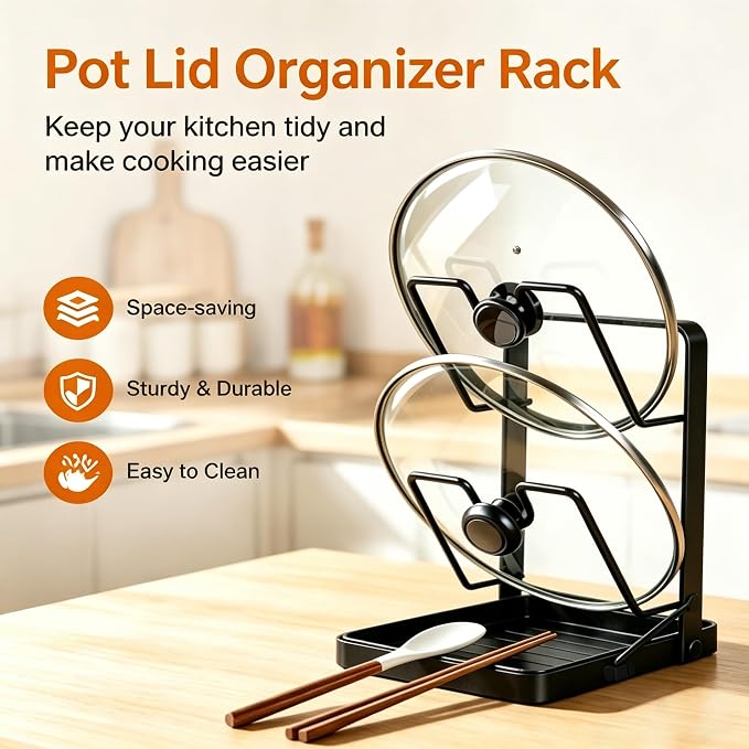 Pot Lids Organizer Rack for Cabinet and Countertop, 304 Stainless Steel Kitchen - Image 2
