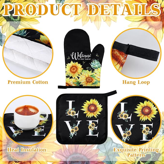 Leinuosen 6 Classic Sunflower Kitchen Towels Kitchen Decor and Accessories Set - Image 5